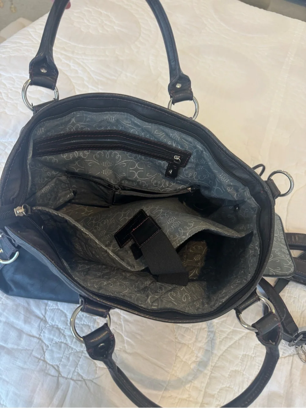 Franklin Covey Soft Black Leather Laptop Tote with Polished Silver Accents